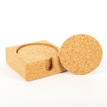 Posavasos de corcho redondo MINARA con soporte, 6 piezas, natural, Ø9cm, Grosor 0,5cm Posavasos de corcho redondo MINARA con soporte, 6 piezas, natural, Ø9cm, Grosor 0,5cm