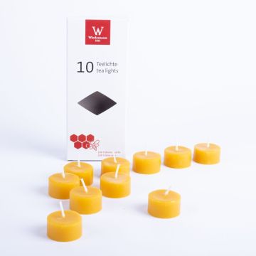 Vela de cera de abejas BABETTE, 10 piezas, amarillo-natural, 2cm, Ø3,7cm, 4h - Made in Germany