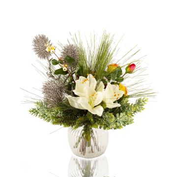 Ramo decorativo de invierno KEONA, rosa-blanco, 45cm, Ø40cm