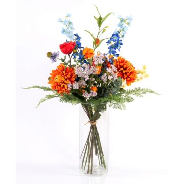 Ramo de flores artificiales LOLANA, delphinium, naranja-azul, 70cm, Ø50cm