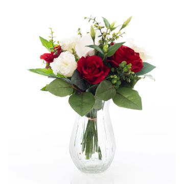 Elegante ramo de flores artificiales ELAYNA, rojo-blanco, 35cm, Ø30cm Elegante ramo de flores artificiales ELAYNA, rojo-blanco, 35cm, Ø30cm