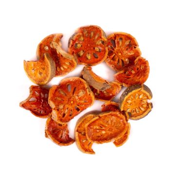 Fruta seca decorativa: rodajas de membrillo de Bengala MENJALA, naranja, Ø 5-8 cm, 200 g