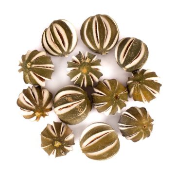 Fruta seca decorativa: naranjas SIEGLINDE, cortadas, verdes, Ø5-6cm, 250g Fruta seca decorativa: naranjas SIEGLINDE, cortadas, verdes, Ø5-6cm, 250g