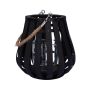 Farolillo ALVARU de ratán, con cristal de vela, asa, negro, 22cm, Ø21cm