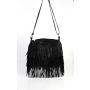Bolso con flecos / Bolso de hombro NAVAJA de piel real, azul oscuro, 32,5x28,5x4cm