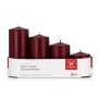 Velas de Adviento JENARO, 4 piezas, graduadas, burdeos, 6cm, 8cm, 10cm, 12cm, Ø5cm - Made in Germany