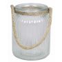 Farol de vidrio ADANNA con asa, rayas verticales, transparente, 14,5cm, Ø11cm