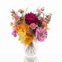 Ramo de flores otoñales KALENA, dalias, cinias, violeta-naranja, 40cm, Ø45cm