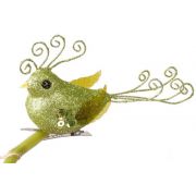 Pájaro para decoración de árbol GOJA con clip, brillante, verde, 12cm