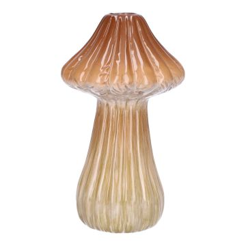 Jarrón RATBURGA, forma de seta, cerámica, ranuras, marrón-beige, 16cm, Ø9cm Jarrón RATBURGA, forma de seta, cerámica, ranuras, marrón-beige, 16cm, Ø9cm
