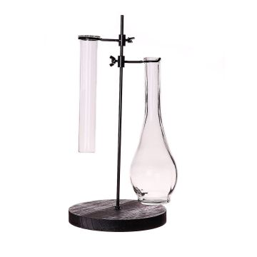 Vidrio decorativo de laboratorio AUDREY con soporte, transparente-negro, 17x17x35cm