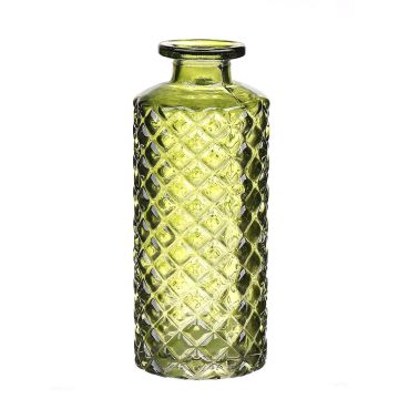 Botella de cristal EMANUELA, diseño de rombos, verde oliva-transparente, 13,2cm, Ø5,2cm