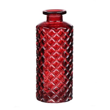 Botella de cristal EMANUELA, diseño de rombos, burdeos-transparente, 13,2cm, Ø5,2cm