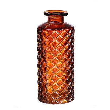 Botella de cristal EMANUELA, diseño de rombos, naranja-marrón-transparente, 13,2cm, Ø5,2cm