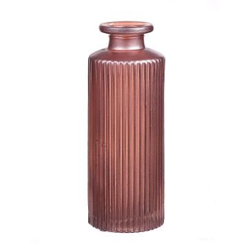 Botella de cristal EMANUELA, diseño acanalado, rosa-metálico, 13,2cm, Ø5,2cm