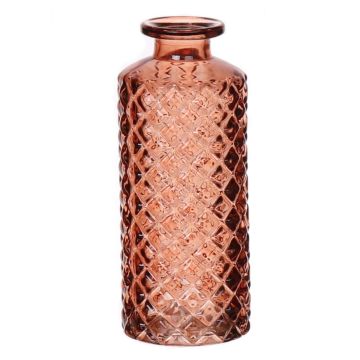 Botella de cristal EMANUELA, diseño de rombos, marrón-transparente, 13,2cm, Ø5,2cm