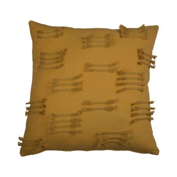 Cojín decorativo ANISHA, amarillo mostaza, con volantes, 45x45cm