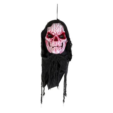 Calavera sangrante de Halloween FRANKY, colgante, función sonido, LEDs, 80cm