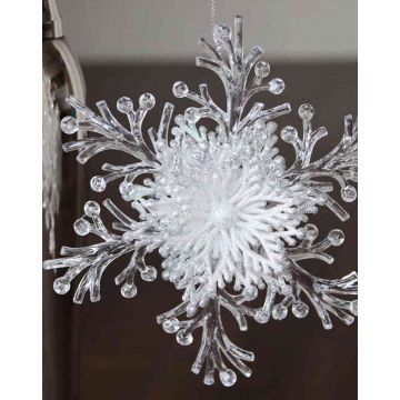 Copo de nieve acrílico para colgar BALADI, brillo, transparente-plata-blanco, Ø15cm