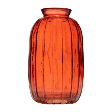 Botella de cristal decorativa EMILIANO con ranuras, naranja-transparente, 12cm, Ø7,5cm