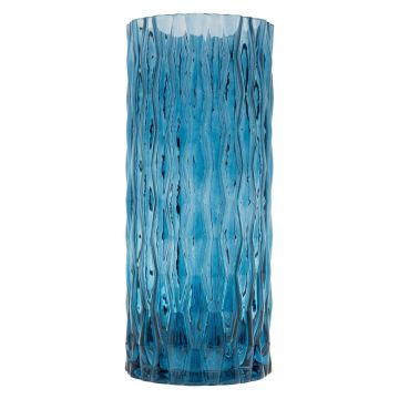 Florero de cristal MIRIAN con estructura, azul-transparente, 30cm, Ø12,8cm
