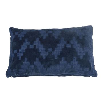 Cojín de terciopelo suave ANJALI, azul marino, estampado en zigzag, 50x30cm
