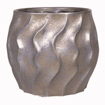 Maceta de cerámica con barriga AMORA con líneas onduladas, bronce, 14cm, Ø16,5cm