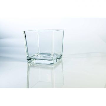 Vaso cuadrado de cristal decorativo KIM AIR, transparente, 13x13x12,5cm