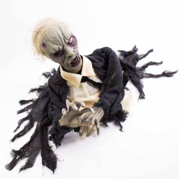 Zombi / Muerto viviente de Halloween ROWDY con función movimiento-grito, LEDs, 45cm