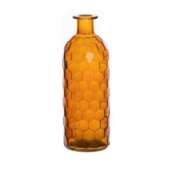 Florero de cristal ARANCHA, diseño nido de abeja, naranja-marrón-transparente, 20cm, Ø7cm