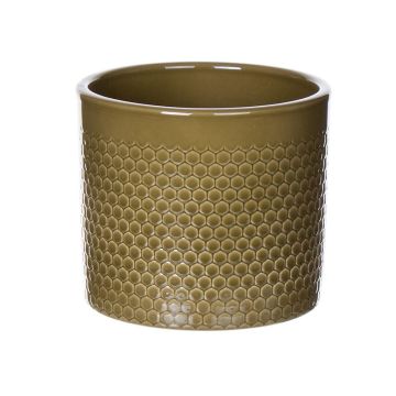 Maceta de cerámica CINZIA, diseño de puntos, caqui, 25,5cm, Ø28cm