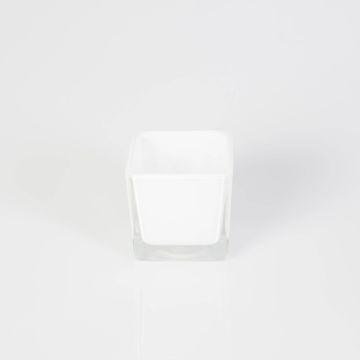 Pequeño portavelas de cristal KIM EARTH, blanco, 6x6x6cm