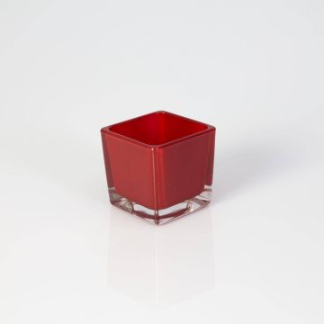 Pequeño portavelas de cristal KIM EARTH, rojo, 6x6x6cm
