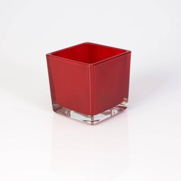 Pequeño portavelas de cristal KIM EARTH, rojo, 8x8x8cm