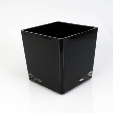 Gran portavelas de cristal KIM EARTH, negro, 14x14x14cm