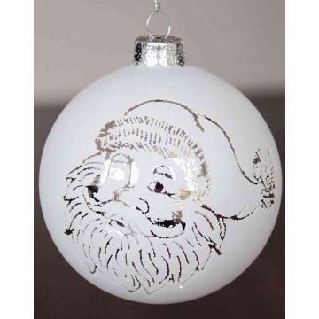 Bola de Navidad de cristal NIKLAS con cabeza de Santa Claus, blanco mate, Ø8cm