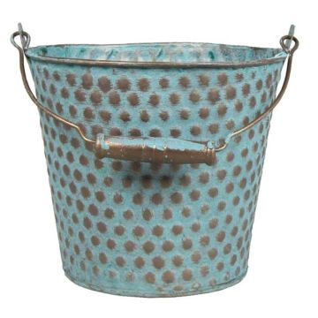 Cubo de zinc TRUMAN con asa, con diseño, azul-marrón, 14cm, Ø16,5cm