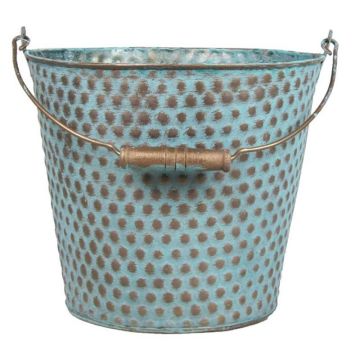 Cubo de zinc TRUMAN con asa, con diseño, azul-marrón, 18cm, Ø21cm