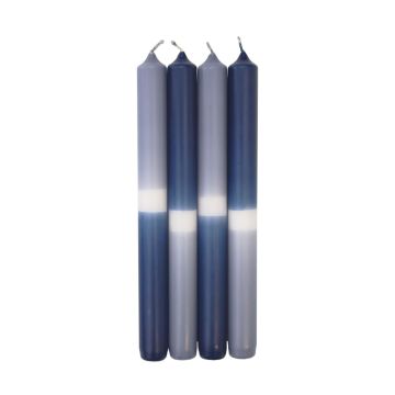 Velas de palo Dip Dye LISSITA, 4 unidades, gris azulado-azul oscuro, 25cm, Ø2,3cm, 11h