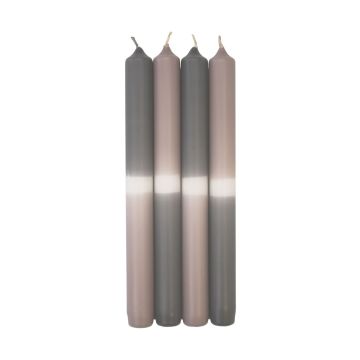 Velas de palo Dip Dye LISSITA, 4 unidades, gris-plata grisáceo, 25cm, Ø2,3cm, 11h