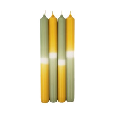 Velas de palo Dip Dye LISSITA, 4 unidades, verde claro-amarillo, 25cm, Ø2,3cm, 11h
