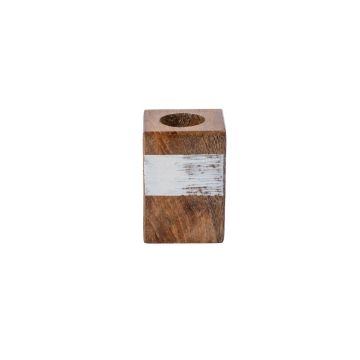 Soporte para velas rectangular de madera KARLINA para velas de palo, blanco-natural, 4x4x6cm
