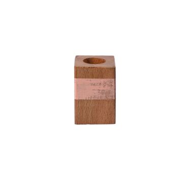 Soporte para velas rectangular de madera KARLINA para velas de palo, natural-salmón, 4x4x6cm