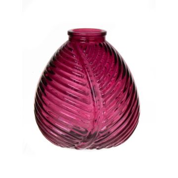 Botella decorativa de cristal NELLOMIO con estructura de hoja, rosa-transparente, 13cm, Ø12cm
