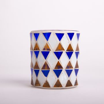 Portavelas SAMIRA, mosaico oriental, cilíndrico/redondo, naranja/azul/negro, 7x7x8cm