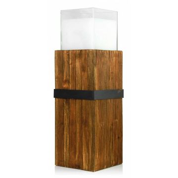 Columna de madera con vela de vidrio / vela decorativa SAMORY, marrón, 70cm, Ø22cm, 180h - Hecho en Alemania