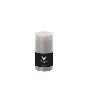 Vela de pilar / Vela de cera AURORA, gris claro, 12cm, Ø5,8cm, 42h - Hecho en Alemania