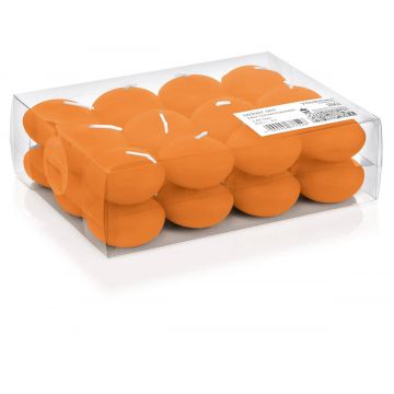 Conjunto de 24 velas flotantes / velas de té ORNELLA, mandarina, 2,8cm, Ø4,5cm, 4h