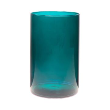 Jarrón cilíndrico de cristal SANYA EARTH, azul cian-transparente, 21cm, Ø14cm