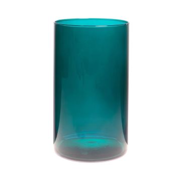 Jarrón cilíndrico de cristal SANYA EARTH, azul cian-transparente, 30cm, Ø16cm